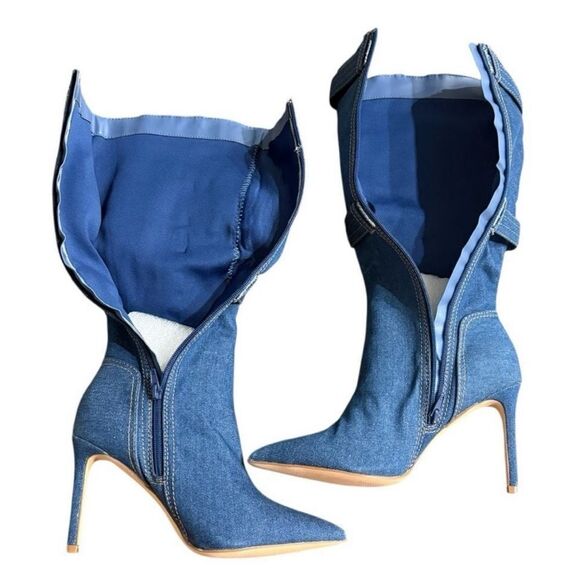 Rouge! Blue Denim Heeled Boots with Stiletto Heel Women’s Size 8.5 - Picture 5 of 14
